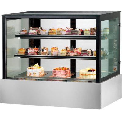 SSU90-2XB Black Trim Square Glass Cake Display 2 Shelves 900x700x1100