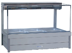 Roband Square Glass Hot Food Display Bar, 6 x 1/2 pans double row with roller doors 10amp