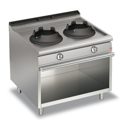 BARON 20kW High Power Double Burner Gas Wok With Open Cabinet