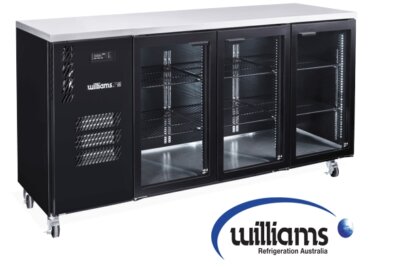 Williams Cameo – Three Door Black Colorbond Under Counter Display Refrigerator
