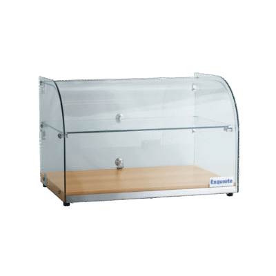 Exquisite CD45-Oak Two Tiers Curved Glass Ambient Cake Display  Natural Oak Colour 45 LItre