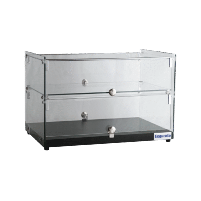 Exquisite CD50-Black Two Tiers Flat Glass Ambient Cake Display  Woodgrain Black Colour 50 Litre