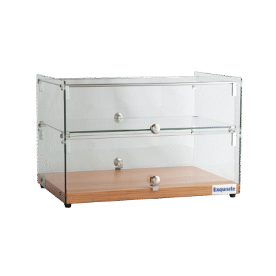 Exquisite CD50-Oak Two Tiers Flat Glass Ambient Cake Display  Natural Oak Colour 50 Litre