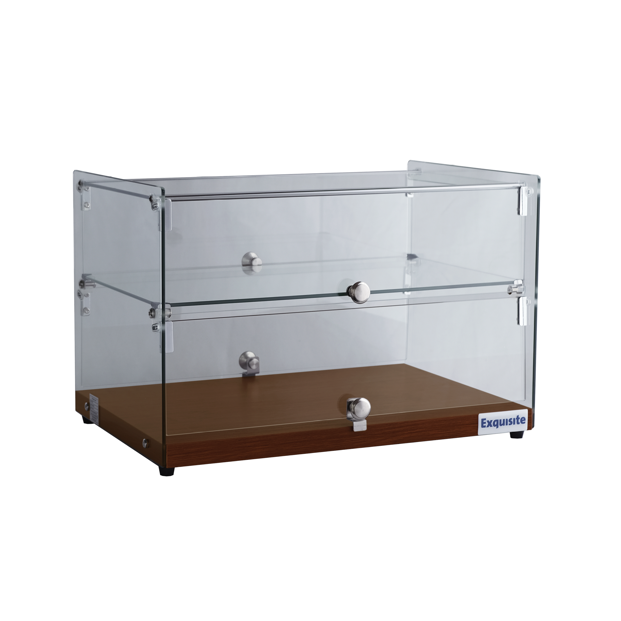 Exquisite CD50-Walnut Two Tiers Flat Glass Ambient Cake Display  Elegant Walnut Colour 50 Litre