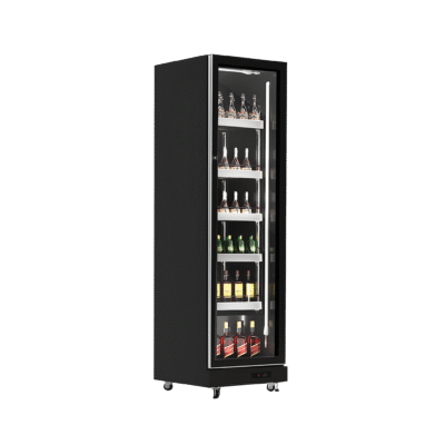 Exquisite One Glass Doors Upright Display Refrigerators Black 410 Litre