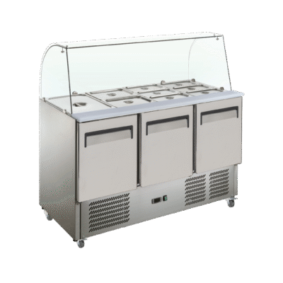 Exquisite Three Door Stainless Steel Top Food Prep – Fits 4 x 1/1 GN Pans