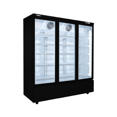 Exquisite SMC1600 Three Glass Door Supermarket Display Refrigerators Black 1665 Litre