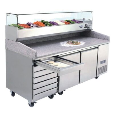 Atosa 2 Door Pizza Table Fridge With Drawers and Prep Top